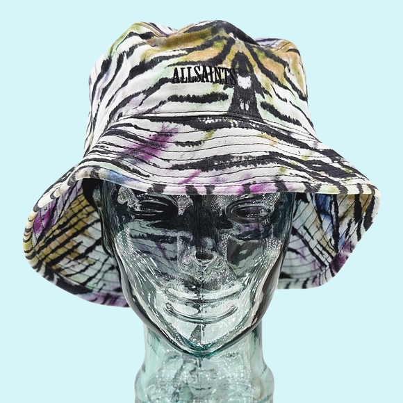 All Saints Bucket Hat Purple Tiger Print Tie Dye Cotton Streetwear Outdoor